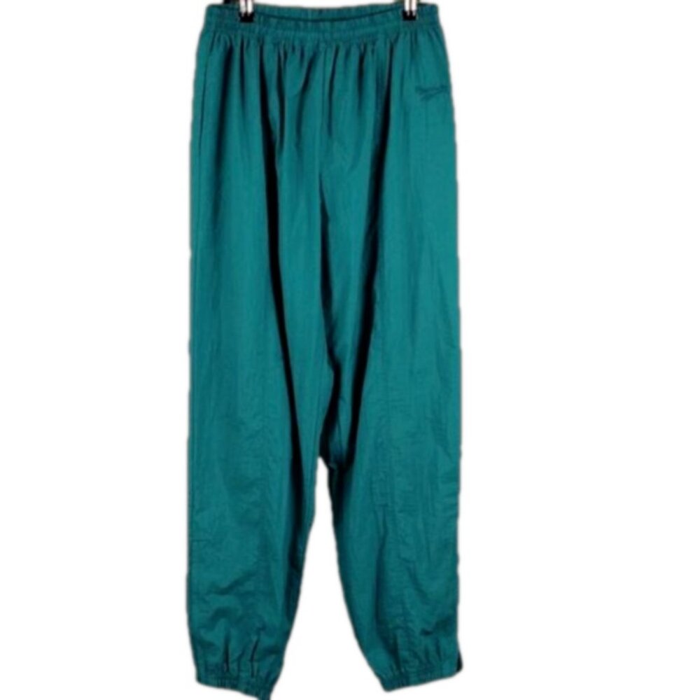 Reebok Vintage 80's 90's Teal Nylon High Rise Pull On Tapered Leg Athletic Pant